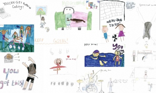 A selection of pictures drawn by the children showing perseverance.